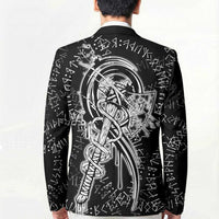Norse Dragon and Viking Axe Blazer Monochrome Runic Line Art Illustration