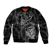 Norse Dragon and Viking Axe Bomber Jacket Monochrome Runic Line Art Illustration