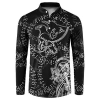 Norse Dragon and Viking Axe Button Sweatshirt Monochrome Runic Line Art Illustration