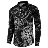 Norse Dragon and Viking Axe Button Sweatshirt Monochrome Runic Line Art Illustration