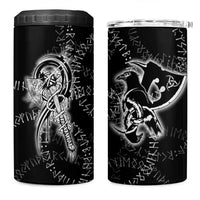 Norse Dragon and Viking Axe 4 in 1 Can Cooler Tumbler Monochrome Runic Line Art Illustration