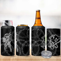 Norse Dragon and Viking Axe 4 in 1 Can Cooler Tumbler Monochrome Runic Line Art Illustration