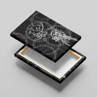 Norse Dragon and Viking Axe Canvas Wall Art Monochrome Runic Line Art Illustration