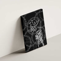 Norse Dragon and Viking Axe Canvas Wall Art Monochrome Runic Line Art Illustration