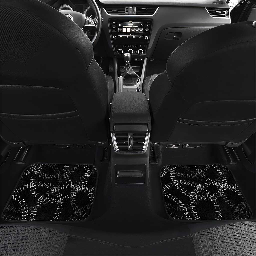 Norse Dragon and Viking Axe Car Mats Monochrome Runic Line Art Illustration