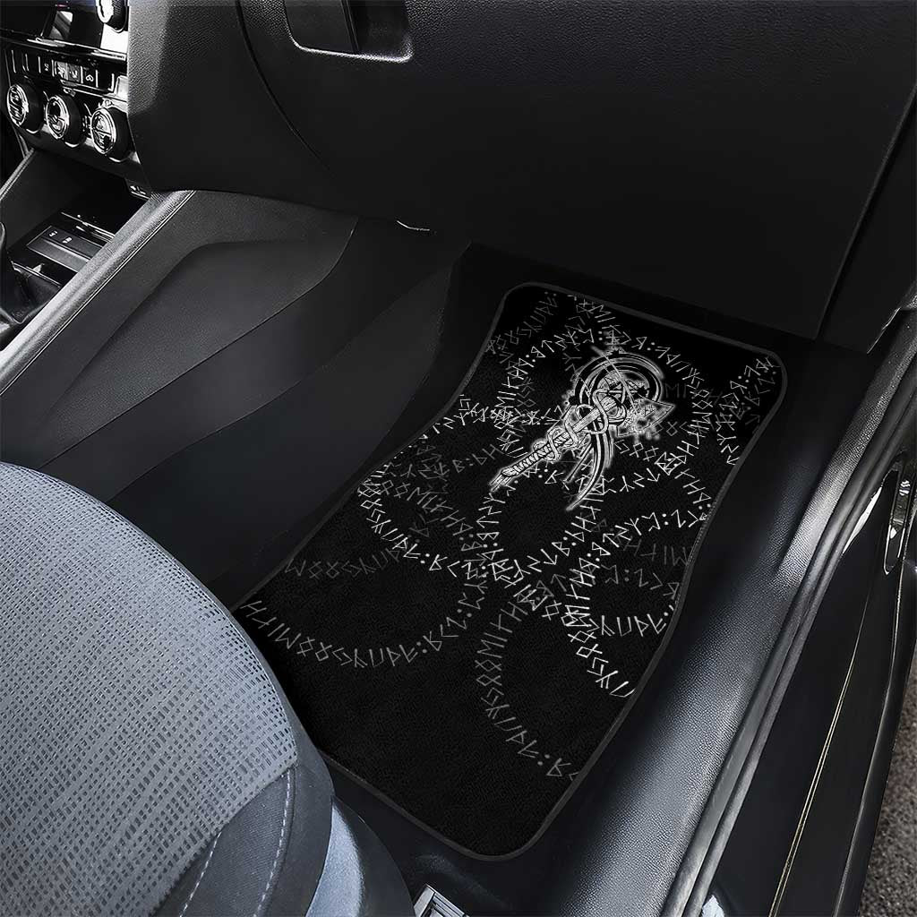 Norse Dragon and Viking Axe Car Mats Monochrome Runic Line Art Illustration