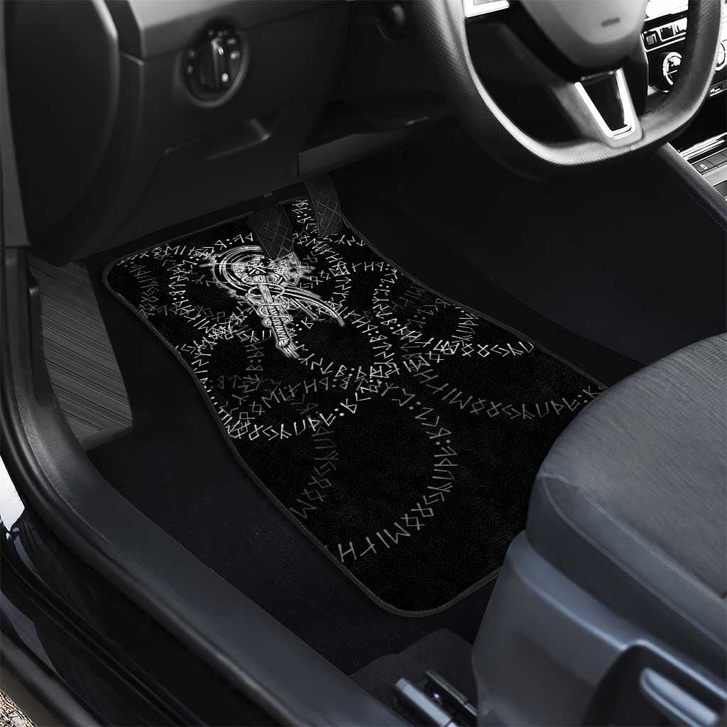 Norse Dragon and Viking Axe Car Mats Monochrome Runic Line Art Illustration