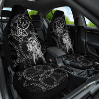 Norse Dragon and Viking Axe Car Seat Cover Monochrome Runic Line Art Illustration
