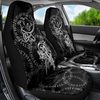 Norse Dragon and Viking Axe Car Seat Cover Monochrome Runic Line Art Illustration