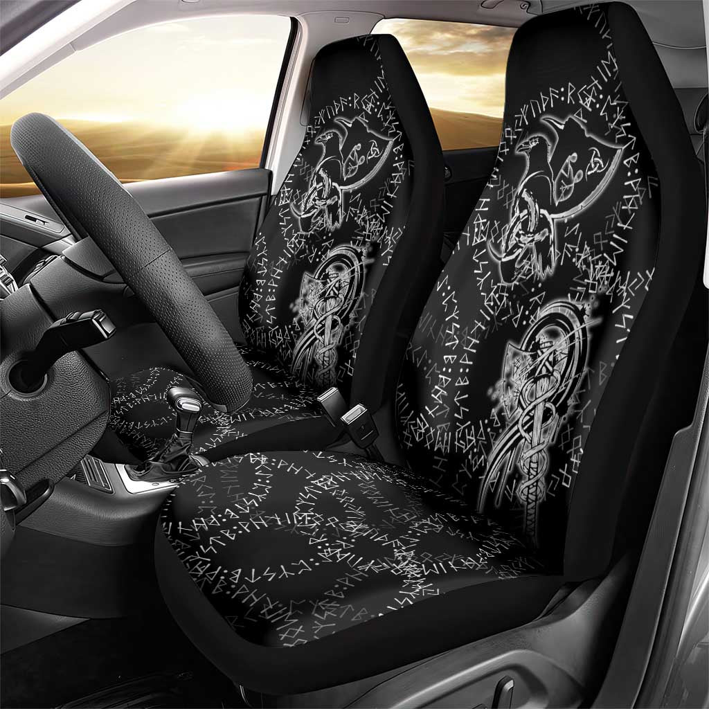 Norse Dragon and Viking Axe Car Seat Cover Monochrome Runic Line Art Illustration