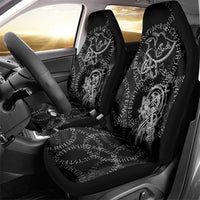 Norse Dragon and Viking Axe Car Seat Cover Monochrome Runic Line Art Illustration