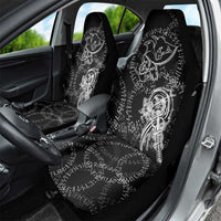 Norse Dragon and Viking Axe Car Seat Cover Monochrome Runic Line Art Illustration