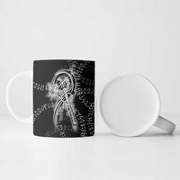 Norse Dragon and Viking Axe Ceramic Mug Monochrome Runic Line Art Illustration