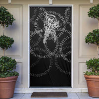 Norse Dragon and Viking Axe Door Cover Monochrome Runic Line Art Illustration