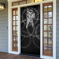 Norse Dragon and Viking Axe Door Cover Monochrome Runic Line Art Illustration