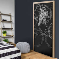 Norse Dragon and Viking Axe Door Cover Monochrome Runic Line Art Illustration
