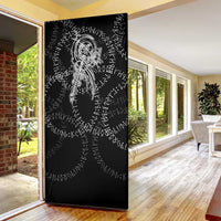 Norse Dragon and Viking Axe Door Cover Monochrome Runic Line Art Illustration