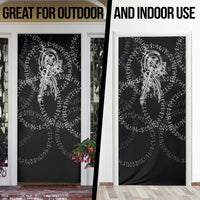 Norse Dragon and Viking Axe Door Cover Monochrome Runic Line Art Illustration