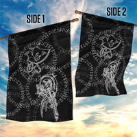 Norse Dragon and Viking Axe Garden Flag Monochrome Runic Line Art Illustration