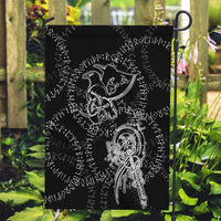 Norse Dragon and Viking Axe Garden Flag Monochrome Runic Line Art Illustration