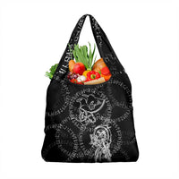Norse Dragon and Viking Axe Grocery Bag Monochrome Runic Line Art Illustration