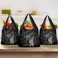 Norse Dragon and Viking Axe Grocery Bag Monochrome Runic Line Art Illustration
