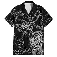 Norse Dragon and Viking Axe Hawaiian Shirt Monochrome Runic Line Art Illustration