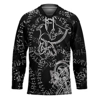 Norse Dragon and Viking Axe Hockey Jersey Monochrome Runic Line Art Illustration