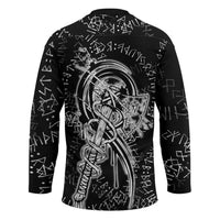 Norse Dragon and Viking Axe Hockey Jersey Monochrome Runic Line Art Illustration