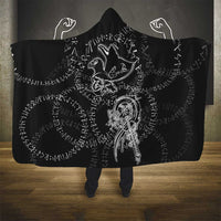 Norse Dragon and Viking Axe Hooded Blanket Monochrome Runic Line Art Illustration