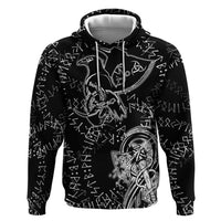 Norse Dragon and Viking Axe Hoodie Monochrome Runic Line Art Illustration