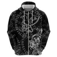 Norse Dragon and Viking Axe Hoodie Monochrome Runic Line Art Illustration