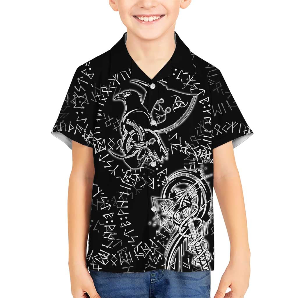 Norse Dragon and Viking Axe Kid Hawaiian Shirt Monochrome Runic Line Art Illustration