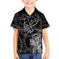 Norse Dragon and Viking Axe Kid Hawaiian Shirt Monochrome Runic Line Art Illustration