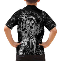 Norse Dragon and Viking Axe Kid Hawaiian Shirt Monochrome Runic Line Art Illustration