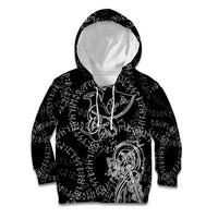 Norse Dragon and Viking Axe Kid Hoodie Monochrome Runic Line Art Illustration