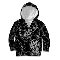 Norse Dragon and Viking Axe Kid Hoodie Monochrome Runic Line Art Illustration