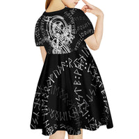 Norse Dragon and Viking Axe Kid Short Sleeve Dress Monochrome Runic Line Art Illustration