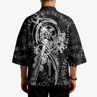 Norse Dragon and Viking Axe Kimono Monochrome Runic Line Art Illustration