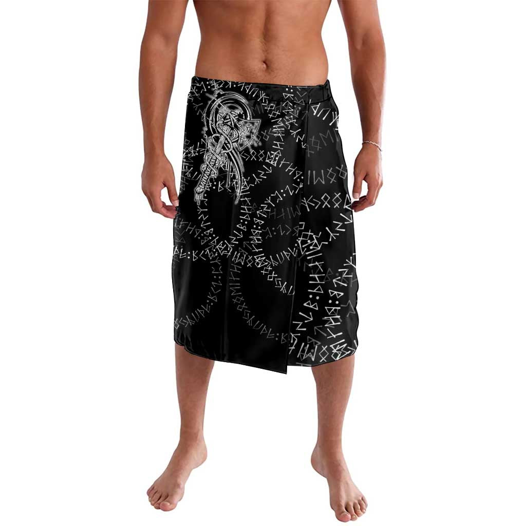 Norse Dragon and Viking Axe Lavalava Monochrome Runic Line Art Illustration