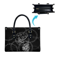 Norse Dragon and Viking Axe Leather Bag Monochrome Runic Line Art Illustration