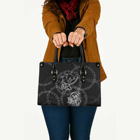 Norse Dragon and Viking Axe Leather Bag Monochrome Runic Line Art Illustration