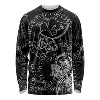 Norse Dragon and Viking Axe Long Sleeve Shirt Monochrome Runic Line Art Illustration