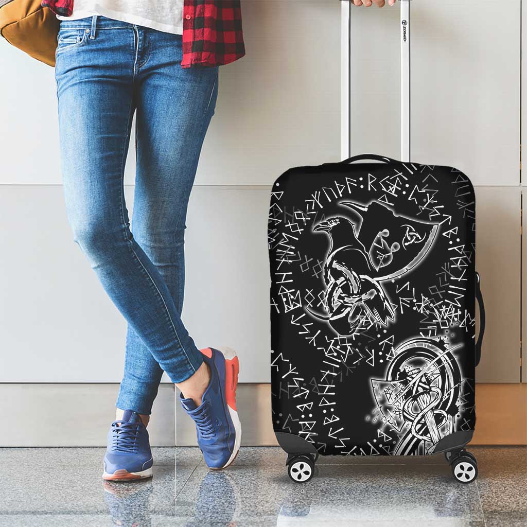 Norse Dragon and Viking Axe Luggage Cover Monochrome Runic Line Art Illustration