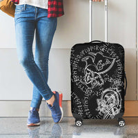 Norse Dragon and Viking Axe Luggage Cover Monochrome Runic Line Art Illustration