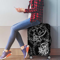 Norse Dragon and Viking Axe Luggage Cover Monochrome Runic Line Art Illustration