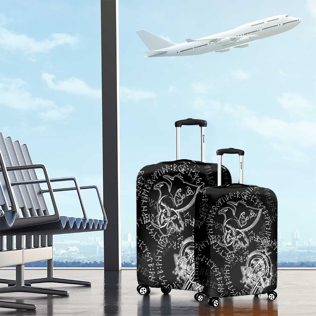 Norse Dragon and Viking Axe Luggage Cover Monochrome Runic Line Art Illustration