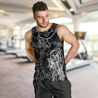Norse Dragon and Viking Axe Men Tank Top Monochrome Runic Line Art Illustration
