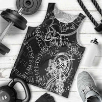 Norse Dragon and Viking Axe Men Tank Top Monochrome Runic Line Art Illustration