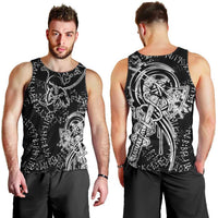 Norse Dragon and Viking Axe Men Tank Top Monochrome Runic Line Art Illustration